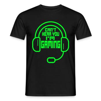 Gaming Headset Nerd - CAN'T HEAR YOU I'M GAMING - Männer T-Shirt - Schwarz - Vorne - AI Model Male 178 light (178cm)