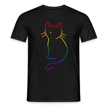 Katze LGBT Bunt Gay Pride Regenbogen Valentin - Männer T-Shirt - Schwarz - Vorne - AI Model Male 178 light (178cm)