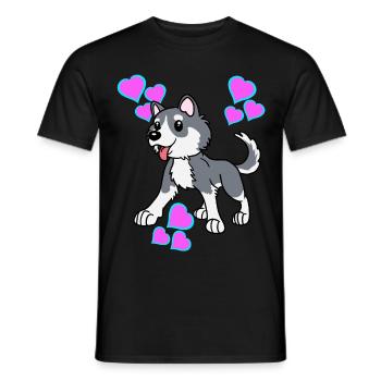Coeurs Husky Chien Enfants Enfants Animaux bienvenus - T-shirt homme - noir - Devant - AI Model Male 178 light (178cm)