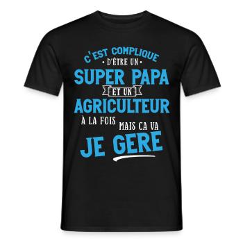 Super papa et agriculteur cadeau humour je gère - T-shirt homme - noir - Devant - AI Model Male 178 light (178cm)