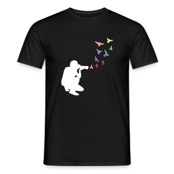 Fotografie Fotograf Vögel bunt - Männer T-Shirt - Schwarz - Vorne - AI Model Male 178 light (178cm)