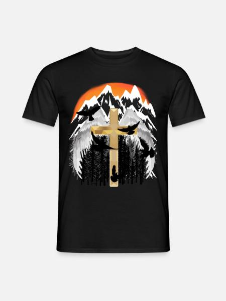 Kreuz Gebirge Berge Gipfel Trauer Tod Jesus Gott - Männer T-Shirt - Schwarz