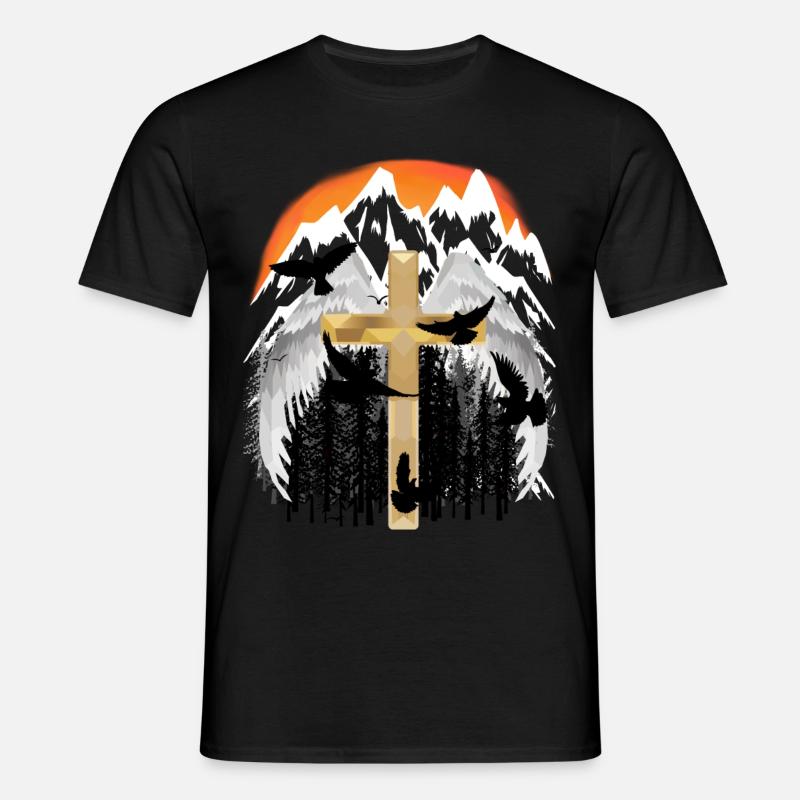 Kryds, Bjerge, Bjerge, Toppe, Sorg, Død, Jesus Gud - T-shirt til herrer - sort