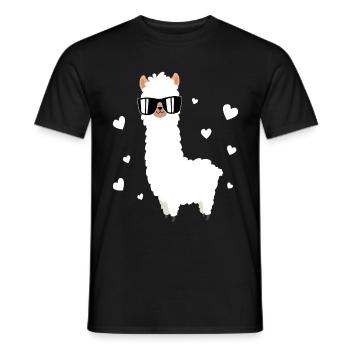 Lama Llama Alpaca with sunglasses and hearts - Men's T-Shirt - black - Front - AI Model Male 178 light (178cm)