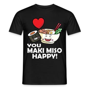 Cute Kawaii Sushi You Maki Miso Happy! Asia Food - Männer T-Shirt - Schwarz - Vorne - AI Model Male 178 light (178cm)