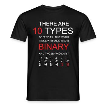 10 TYPES OF PEOPLE BINARY Programmer Joke Funny - Men's T-Shirt - black - Front - AI Model Male 178 light (178cm)