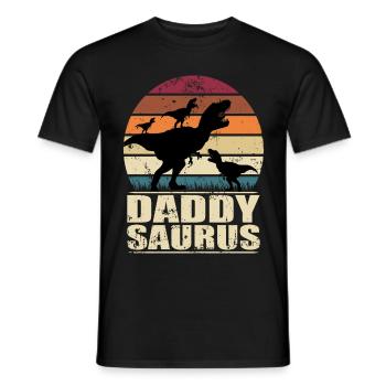 Daddysaurus Dinosaur Papa of Three Kids Dino - Men's T-Shirt - black - Front - AI Model Male 178 light (178cm)