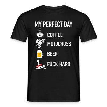 My Perfect Day Kaffee Motocross Dirtbike Bier Sex - Männer T-Shirt - Schwarz - Vorne - AI Model Male 178 light (178cm)