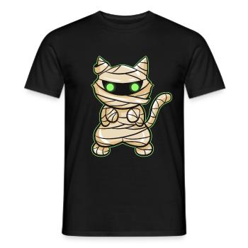 Creepy mummy cat with green eyes on - Men's T-Shirt - black - Front - AI Model Male 178 light (178cm)