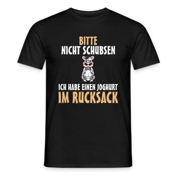 Bitte nicht schubsen ich habe Joghurt im Rucksack - Männer T-Shirt - Schwarz - Vorne - AI Model Male 178 light (178cm)
