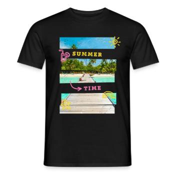 Été Sun Beach Sea Palm Voyage de vacances - T-shirt homme - noir - Devant - AI Model Male 178 light (178cm)