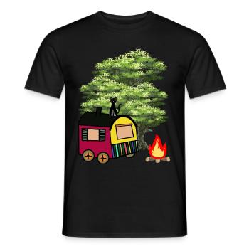 Hippie Bauwagen Natur Wildnis Katze Hütte Haus - Männer T-Shirt - Schwarz - Vorne - AI Model Male 178 light (178cm)
