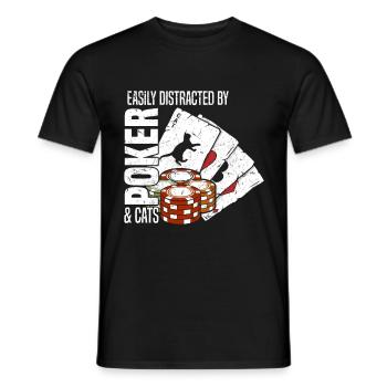Poker players easily distracted by poker and cats - Men's T-Shirt - black - Front - AI Model Male 178 light (178cm)
