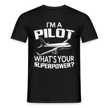 Je suis pilote Quel est votre superpouvoir Voler - T-shirt homme - noir - Devant - AI Model Male 178 light (178cm)