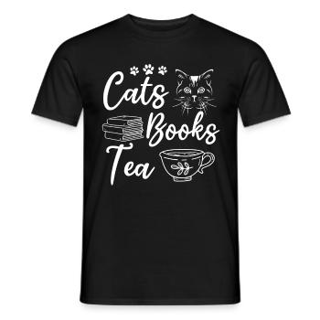 Cats Books Teebuch Lesen Katzenbesitzer - Männer T-Shirt - Schwarz - Vorne - AI Model Male 178 light (178cm)