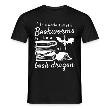 Book Dragon I In a world full of bookworms - Men's T-Shirt - black - Front - AI Model Male 178 light (178cm)