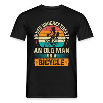 Vieil homme sur un vélo rétro cycliste motard - T-shirt homme - noir - Devant - AI Model Male 178 light (178cm)