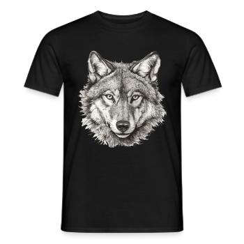 Wolf Wolf Head Black & White Drawn Art - Men's T-Shirt - black - Front - AI Model Male 178 light (178cm)