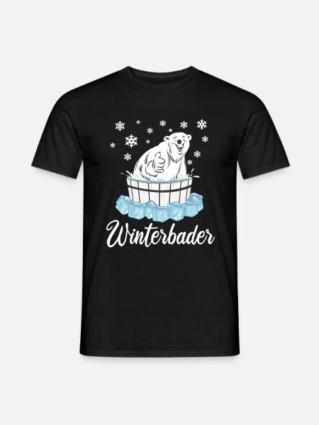 Winterbader Eisbär Eisbaden Eisbad Spruch - Männer T-Shirt - Schwarz