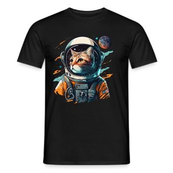 Katze im Raumanzug im Weltall. Mietze Haustier - Männer T-Shirt - Schwarz - Vorne - AI Model Male 178 light (178cm)