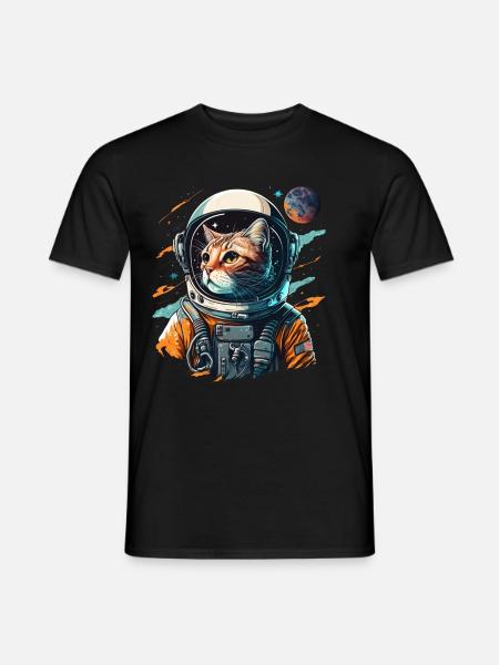 Katze im Raumanzug im Weltall. Mietze Haustier - Männer T-Shirt - Schwarz