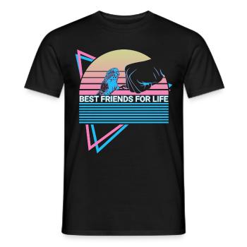 Budgie Parakeet Retro - Men's T-Shirt - black - Front - AI Model Male 178 light (178cm)