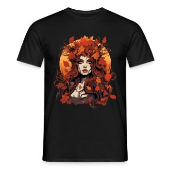 Schöne Frau mit Herbst Laub - Männer T-Shirt - Schwarz - Vorne - AI Model Male 178 light (178cm)