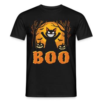 Happy Halloween Katze - Gruselig grinsen - BOO - Männer T-Shirt - Schwarz - Vorne - AI Model Male 178 light (178cm)