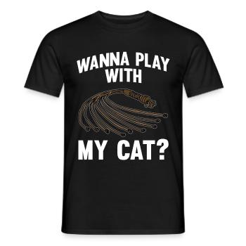 WANNA PLAY WITH MY CAT Fouet 9 chat noir - T-shirt homme - noir - Devant - AI Model Male 178 light (178cm)