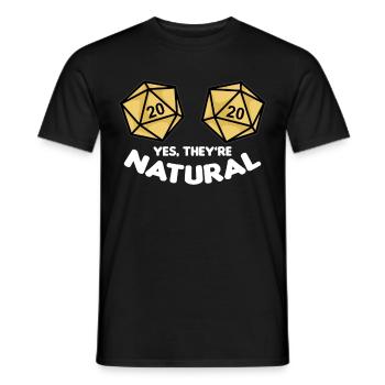 YES THEY'RE NATURAL Fantasy RPG Cube Breasts - Men's T-Shirt - black - Front - AI Model Male 178 light (178cm)