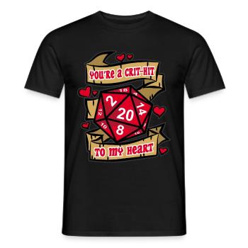 YOU’RE A CRIT HIT TO MY HEART Fantasy RPG Amour - T-shirt homme - noir - Devant - AI Model Male 178 light (178cm)