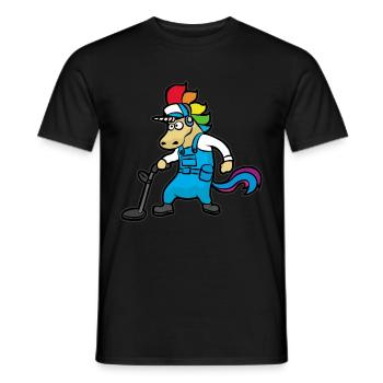 Chasseur de trésors avec détecteur de métaux licorne - T-shirt homme - noir - Devant - AI Model Male 178 light (178cm)