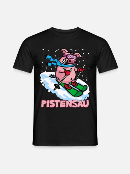 Pistensau Pisten Sau Ski fahrendes Schwein - Männer T-Shirt - Schwarz