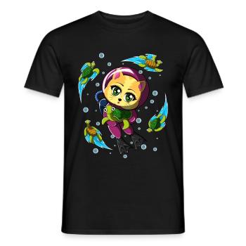doux chat qui plonge avec des tortues - T-shirt homme - noir - Devant - AI Model Male 178 light (178cm)