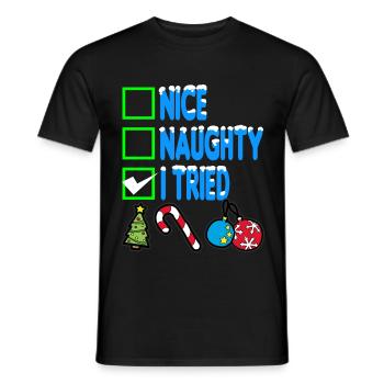 NICE NAUGHTY I TRIED - Men's T-Shirt - black - Front - AI Model Male 178 light (178cm)