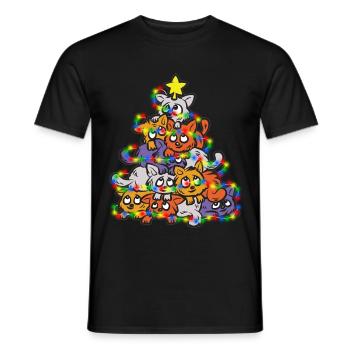 MEOWY CHRISTMAS Katzen Tannenbaum Christbaum - Männer T-Shirt - Schwarz - Vorne - AI Model Male 178 light (178cm)