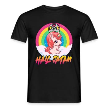 Hail Satan unicorn satanist 666 atheist humor - Men's T-Shirt - black - Front - AI Model Male 178 light (178cm)