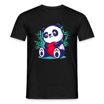 cute panda heart kawaii romantic valentine day - Men's T-Shirt - black - Front - AI Model Male 178 light (178cm)