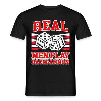 REAL MEN PLAY BACKGAMMON Brettspiel Humor - Männer T-Shirt - Schwarz - Vorne - AI Model Male 178 light (178cm)