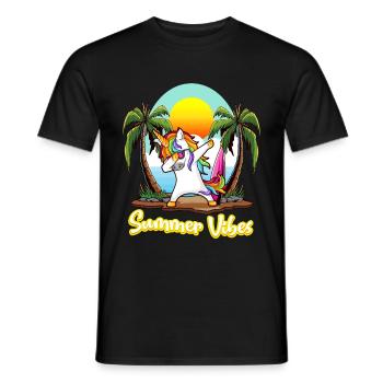 Summer Vibes Unicorn Vacation Colorful Humor - Men's T-Shirt - black - Front - AI Model Male 178 light (178cm)