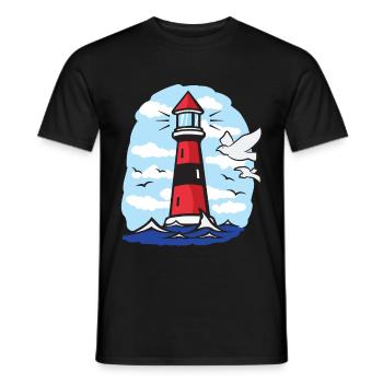 Lighthouse with seagulls - Men's T-Shirt - black - Front - AI Model Male 178 light (178cm)
