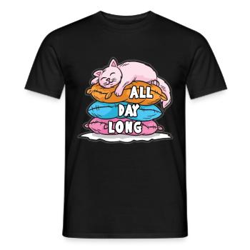 ALL DAY LONG Schlafende Katze auf Kissen - Männer T-Shirt - Schwarz - Vorne - AI Model Male 178 light (178cm)