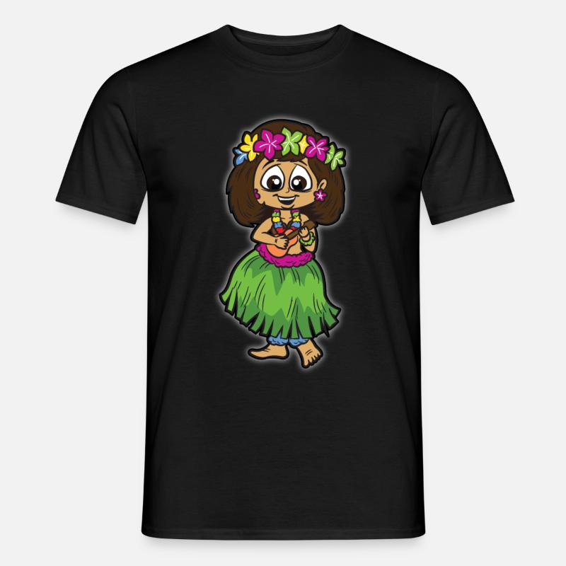 Hula Mädchen mit Bastrock Ukulele Blumenkette - Männer T-Shirt - Schwarz