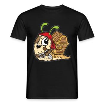 Pirate snail with treasure chest Funny comic - Men's T-Shirt - black - Front - AI Model Male 178 light (178cm)