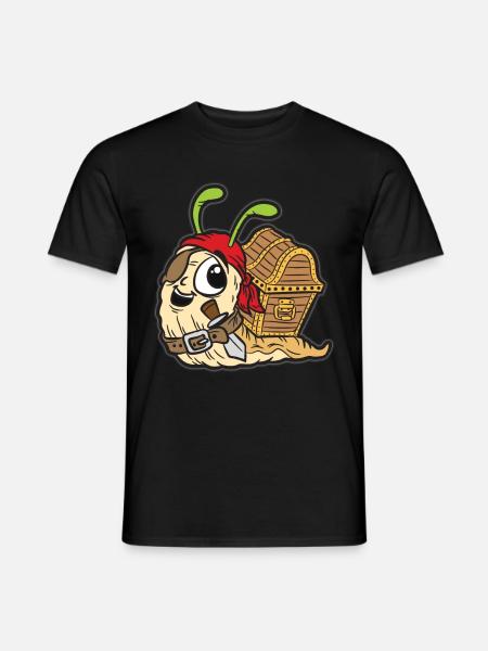 Pirate snail with treasure chest Funny comic - Men's T-Shirt - black