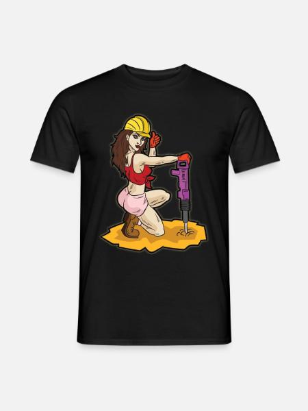 Sexy construction worker with jackhammer erotic construction - Men's T-Shirt - black