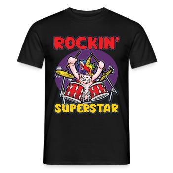 ROCKIN SUPERSTAR rocker unicorn drummer humor - Men's T-Shirt - black - Front - AI Model Male 178 light (178cm)