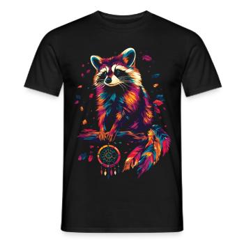 Raccoon with Dream Catcher - Men's T-Shirt - black - Front - AI Model Male 178 light (178cm)