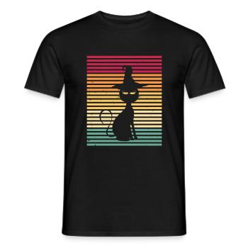 Halloween chat sorcière cadeau vintage balai de sorcières - T-shirt homme - noir - Devant - AI Model Male 178 light (178cm)