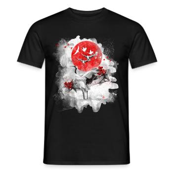 The crane, Tsuru, symbolizes longevity in Japan - Men's T-Shirt - black - Front - AI Model Male 178 light (178cm)